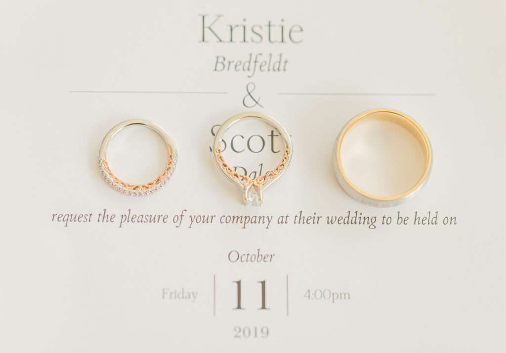 three rings on a wedding invitation at stonefields in carleton place