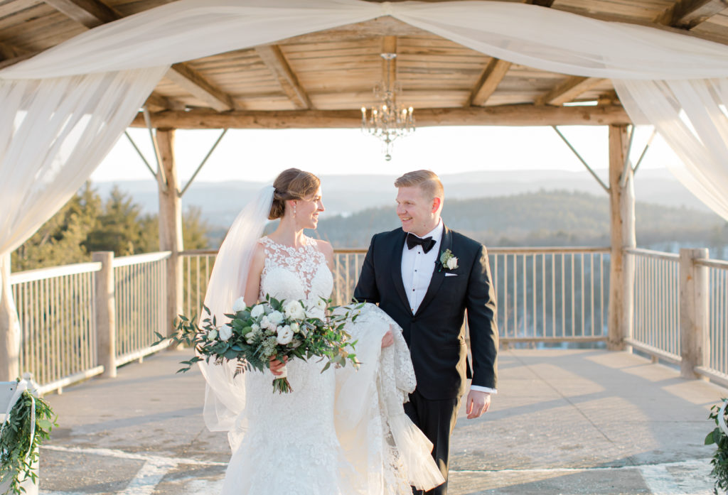 Walking down the Isle - Husband and Wife - Cliffside Wedding - Le Belvedere - Winter Outdoor Wedding - Ottawa Wedding Photographer - Grey Loft Studio - sunset photos - Bridal Photos 