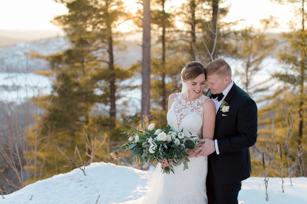 Walking down the Isle - Husband and Wife - Cliffside Wedding - Le Belvedere - Winter Outdoor Wedding - Ottawa Wedding Photographer - Grey Loft Studio - sunset photos - Bridal Photos 