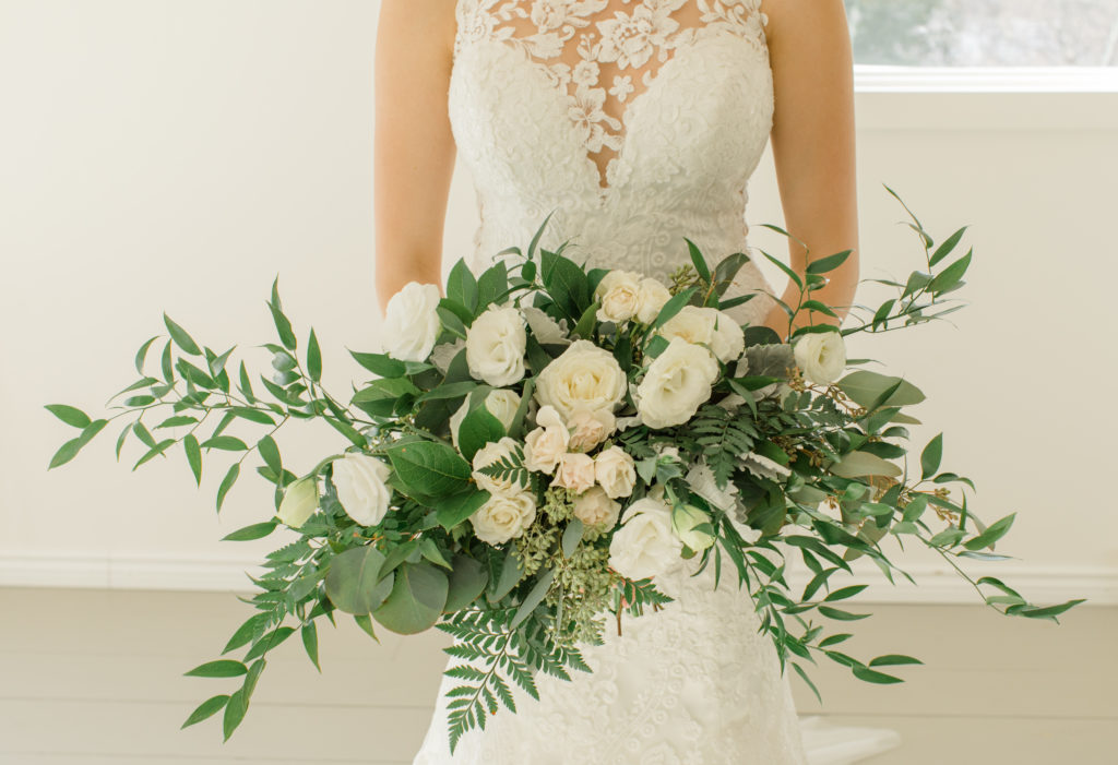 Large Wedding Bouquet - White with Greenery - Lace Wedding Dress - Eucalyptus Seeds - Spray Roses - Luscious Bouquet 