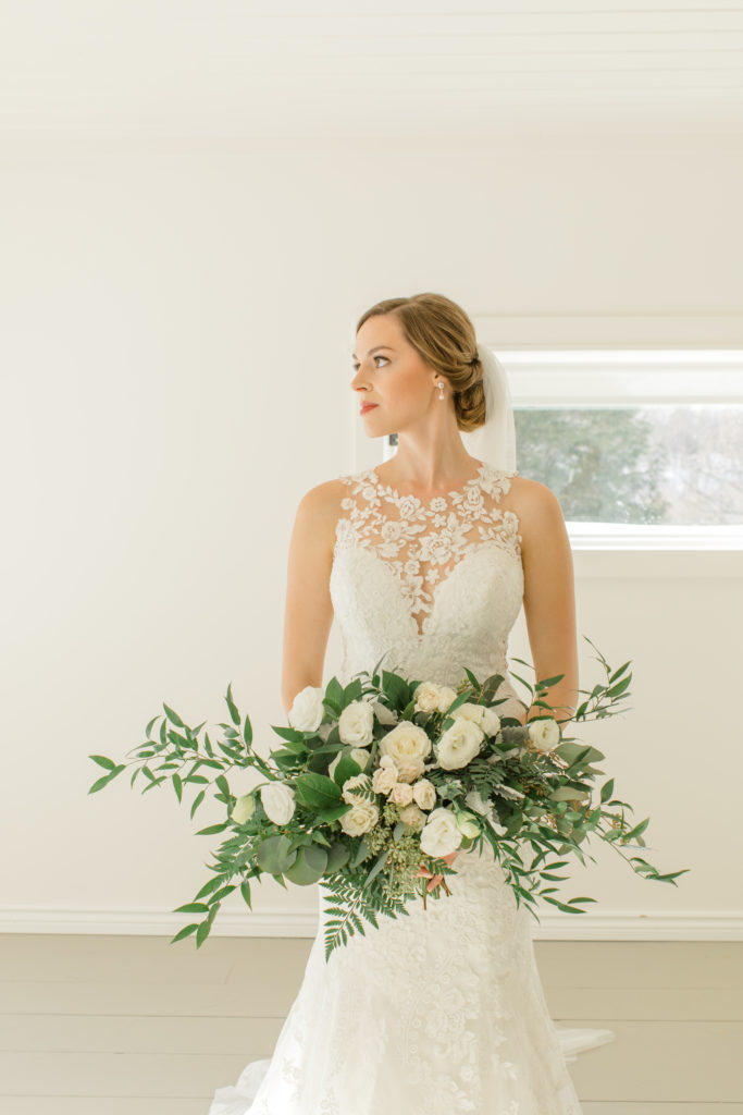 Large Wedding Bouquet - White with Greenery - Lace Wedding Dress - Eucalyptus Seeds - Spray Roses - Luscious Bouquet 
Veil - Wedding Dress