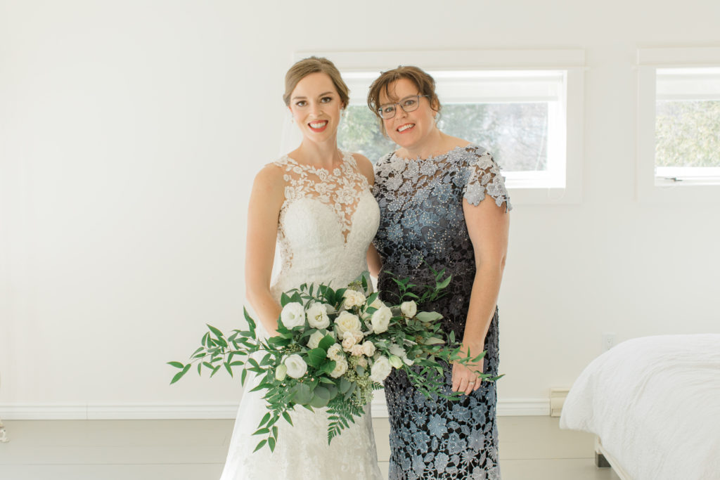 Bride with Mother Photos - Before She says I do 
Large Wedding Bouquet - White with Greenery - Lace Wedding Dress - Eucalyptus Seeds - Spray Roses - Luscious Bouquet 