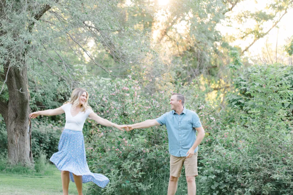 Bright, Fun, Natural, Engagement Session at Sunset - Blue & Neutral Inspiration - Summer Engagement Session