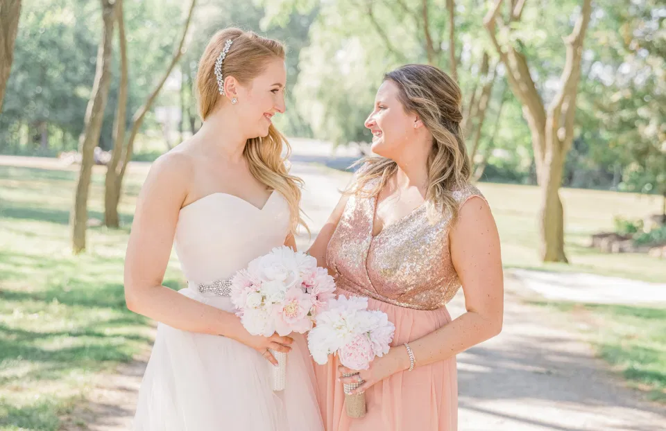 Fun shots with Bridesmaids - Rose Gold Sequinned Dresses -  Stonefields Estate-  Bright and Airy - Natural Wedding Posing - Modern Wedding Blush &. Navy Wardrobe inspiration-  Romantic white with greenery, blush and navy theme. Grey Loft Studio is Stonefields Wedding and Engagement Photographer for Real couples, showcasing photos that are modern, bright, and fun.