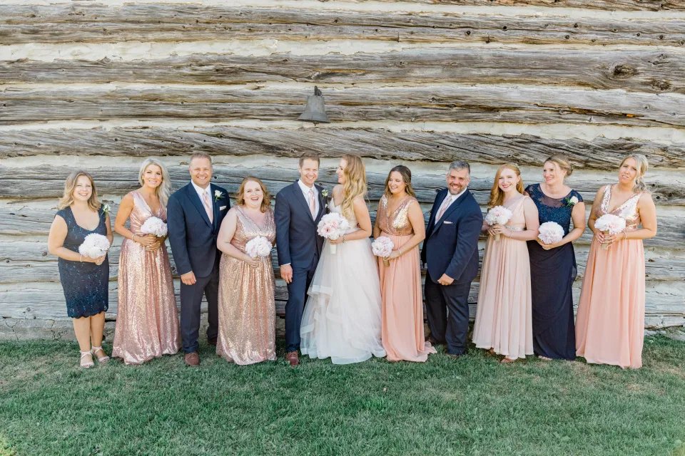 Fun shots with Bridal Party - Rose Gold Sequinned Dresses -  Stonefields Estate-  Bright and Airy - Natural Wedding Posing - Modern Wedding Blush &. Navy Wardrobe inspiration-  Romantic white with greenery, blush and navy theme. Grey Loft Studio is Stonefields Wedding and Engagement Photographer for Real couples, showcasing photos that are modern, bright, and fun.
