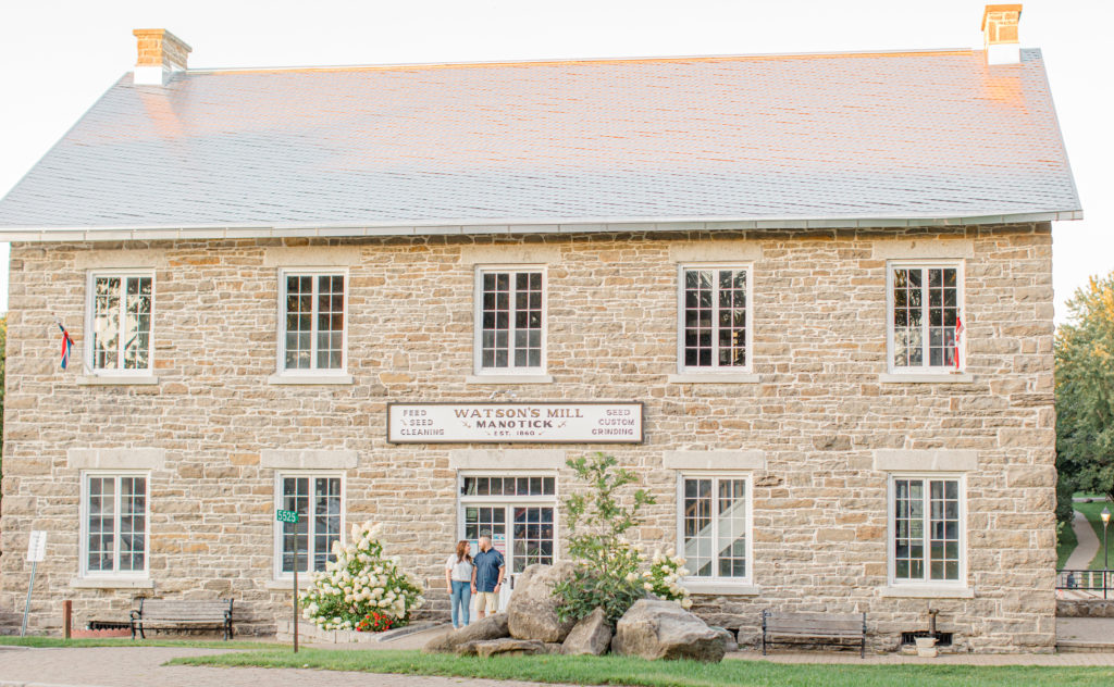 Watson's Mill Engagement Session Manotick - Bright & Airy photography - Grey Loft Studio - Ottawa Wedding Photographer - Ottawa Wedding Videographer - Engagement Session Locations in Ottawa - Summer Engagement session - Light blue and Cream with casual jeans and strap sandals. Ottawa Photo Studio.