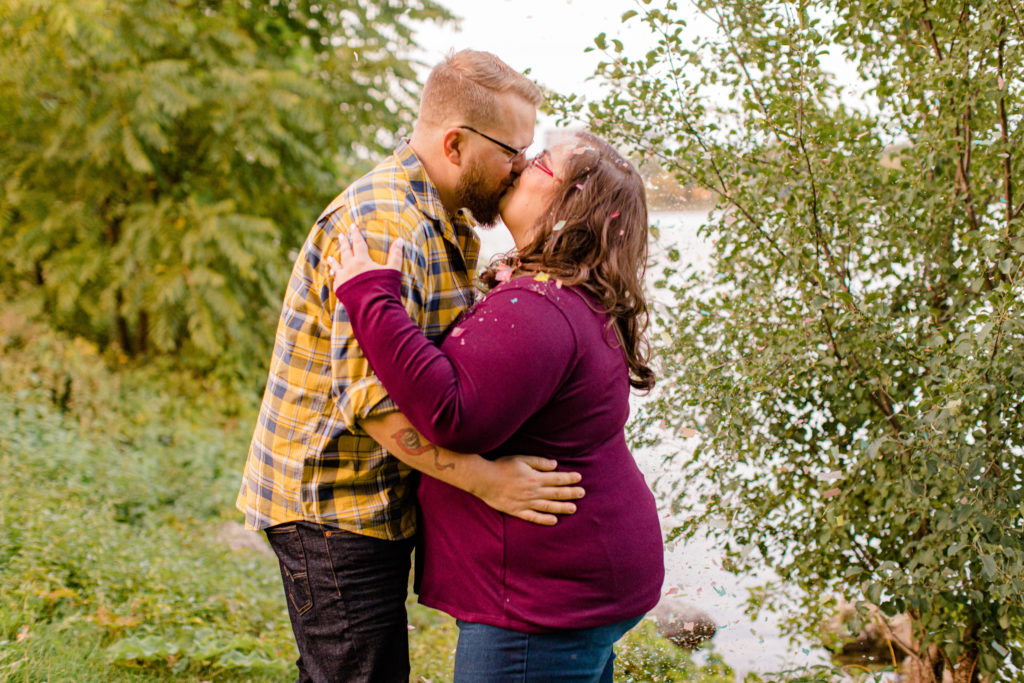 Confetti Kiss during an Engagement Session - Ottawa Wedding Photographer - Grey Loft Studio - Wedding in Ottawa - during Photo Session
Yellow & Plaid with Burgundy Knit Sweater and Jeans