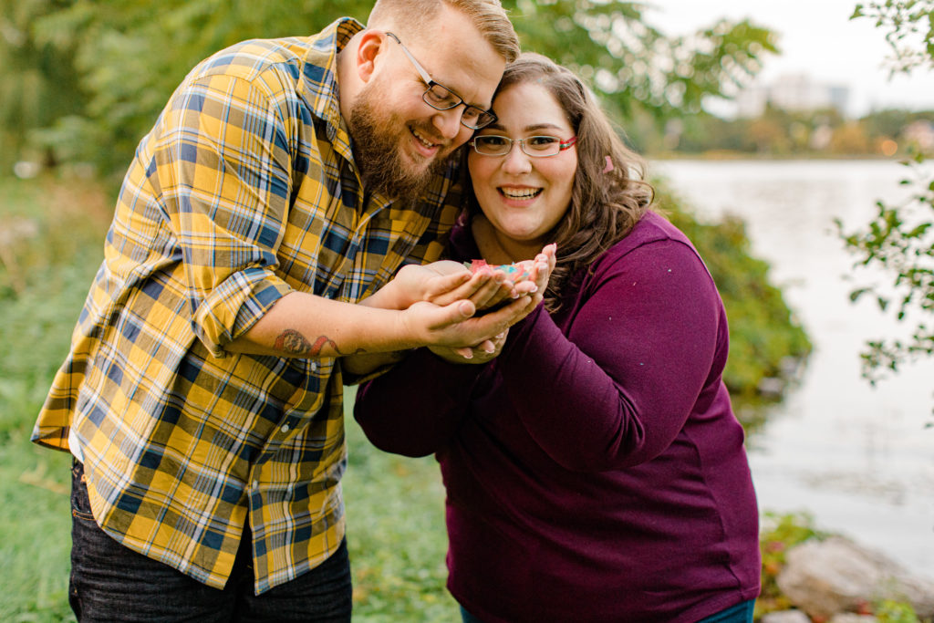Confetti Kiss during an Engagement Session - Ottawa Wedding Photographer - Grey Loft Studio - Wedding in Ottawa 
Yellow & Plaid with Burgundy Knit Sweater and Jeans