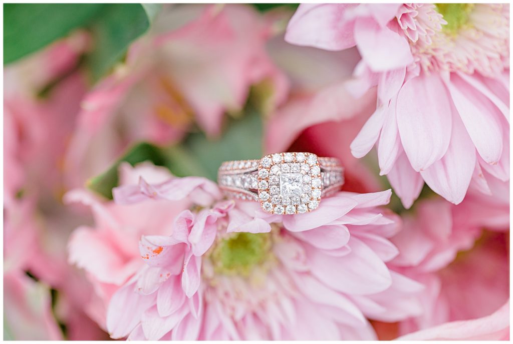 Engagement Ring in Pink Florals - Best Ring Shot - Rose Gold Ring. Grey Loft Studio - Ottawa Wedding Photographer