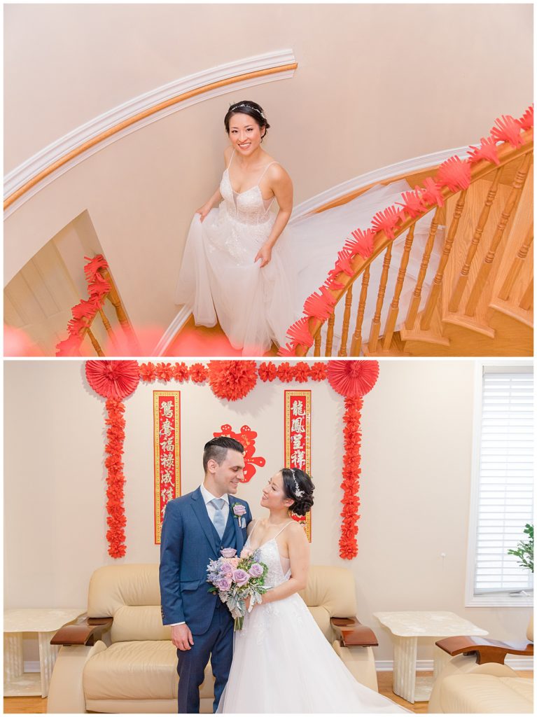 Bride walking down Stairs - Lisa & Pat - Grey Loft Studio - Wedding Photo & Video Team - Light and Airy - Ottawa Wedding Photographer & Videographer