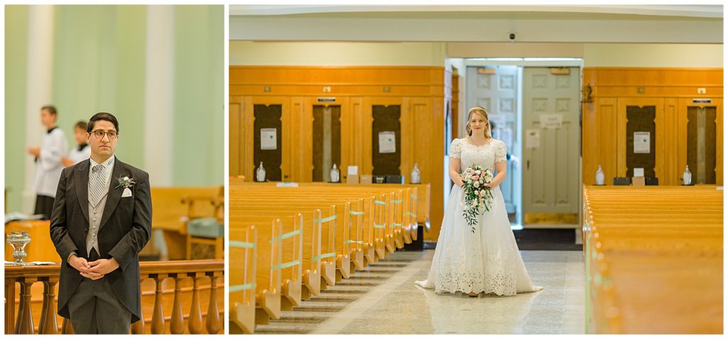 Groom sees his bride for the first time as she walks down the aisle - St Clements Parish Ottawa - Wedding Day - Grey Loft Studio - Wedding Photographer